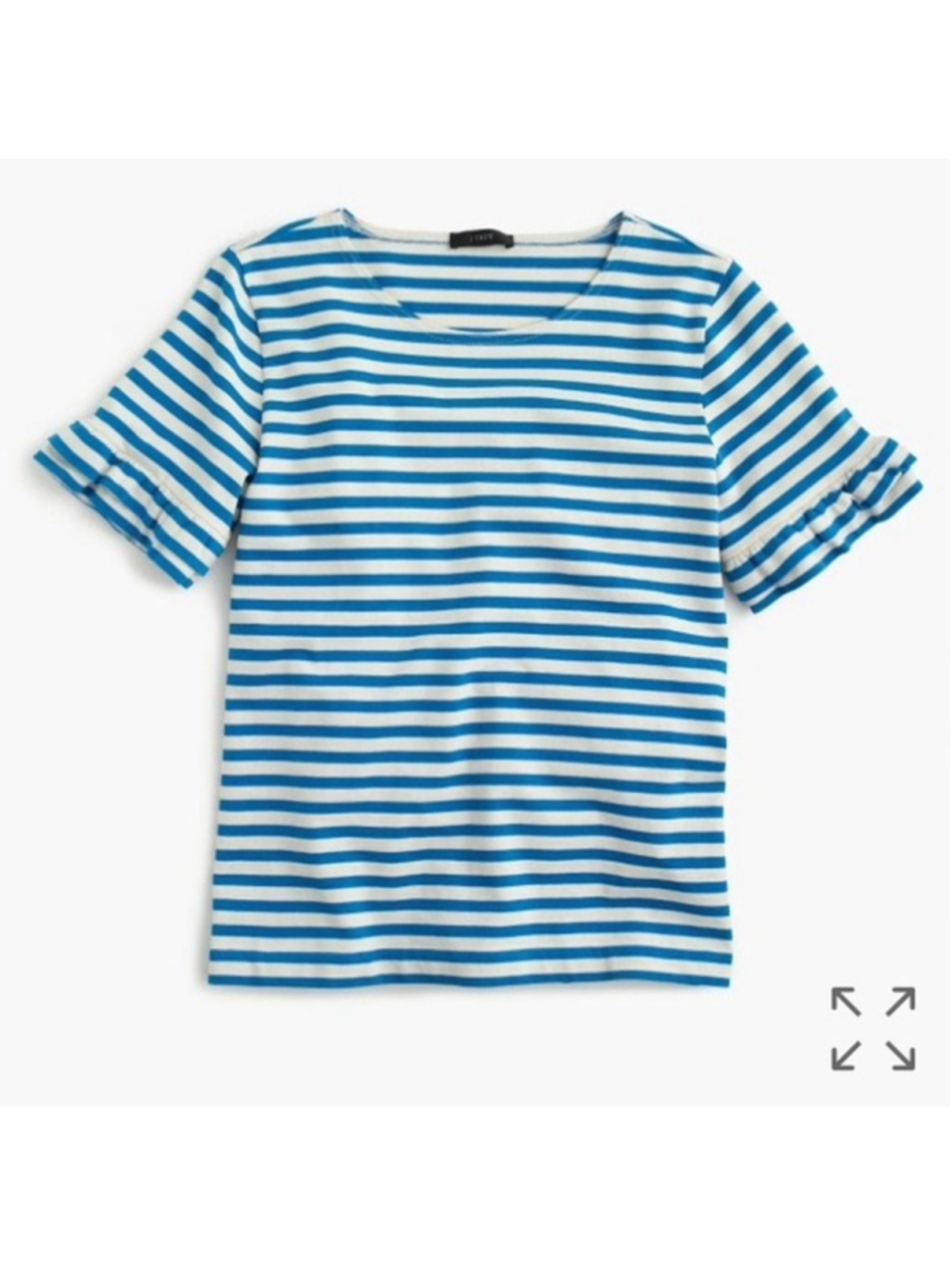 J. Crew Women's Ruffle Sleeve Tee Blue/Ivory Stripe L